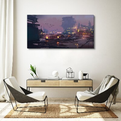 Tableau toile imprimée Coucher de soleil sur le port