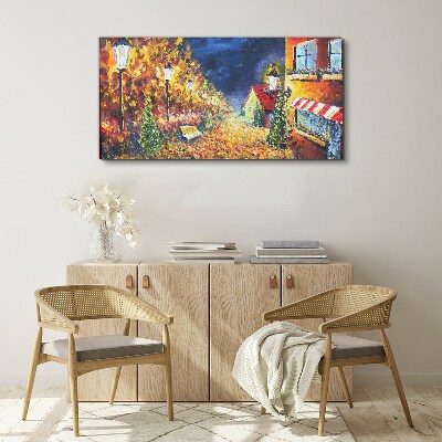 Tableau sur toile Avenue dorée à la lueur des lanternes