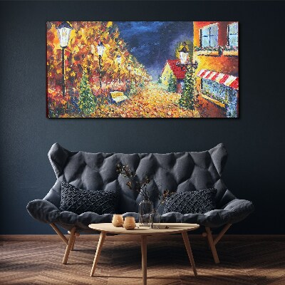 Tableau sur toile Avenue dorée à la lueur des lanternes