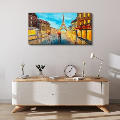 Tableau imprimé sur toile "Rue de Paris sous la pluie"
