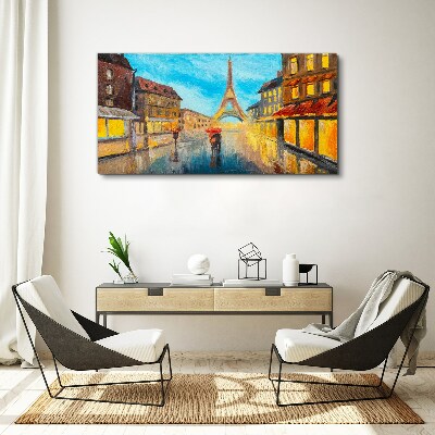 Tableau imprimé sur toile "Rue de Paris sous la pluie"