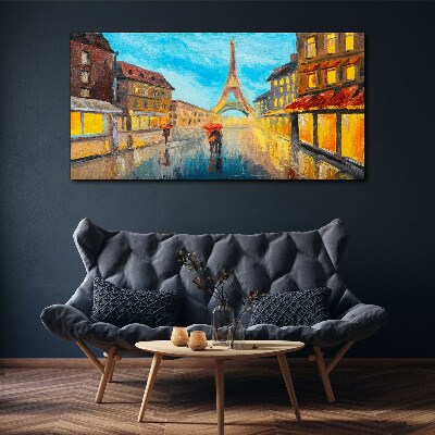 Tableau imprimé sur toile "Rue de Paris sous la pluie"
