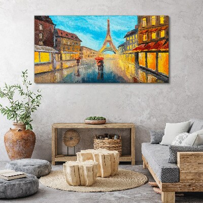 Tableau imprimé sur toile "Rue de Paris sous la pluie"