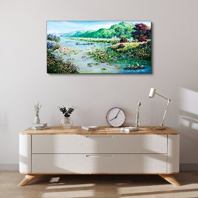 Tableau imprimé sur toile Paysage avec des nénuphars