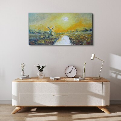 Tableau imprimé sur toile Champs dorés sous un ciel ensoleillé