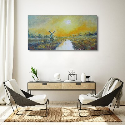 Tableau imprimé sur toile Champs dorés sous un ciel ensoleillé