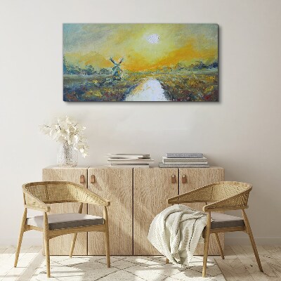 Tableau imprimé sur toile Champs dorés sous un ciel ensoleillé