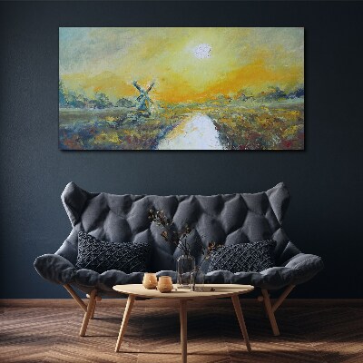 Tableau imprimé sur toile Champs dorés sous un ciel ensoleillé