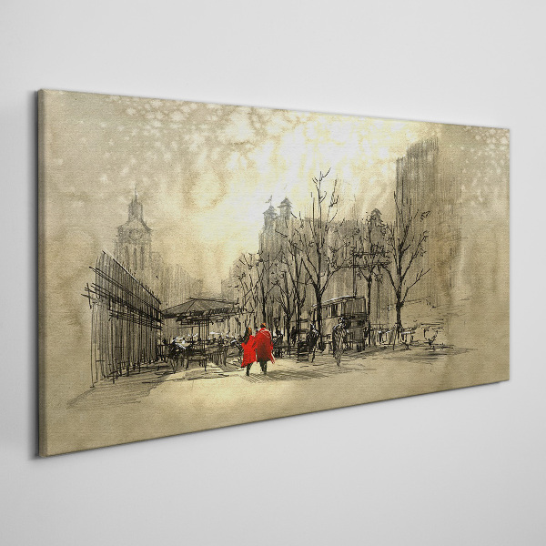 Tableau imprimé sur toile Manteau rouge dans le paysage urbain