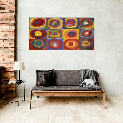 Tableau imprimé sur verre Studio de couleur Carrés avec cercles concentriques Kandinsky