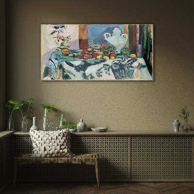 Tableau photo sur verre Nature morte avec des fruits et un vase