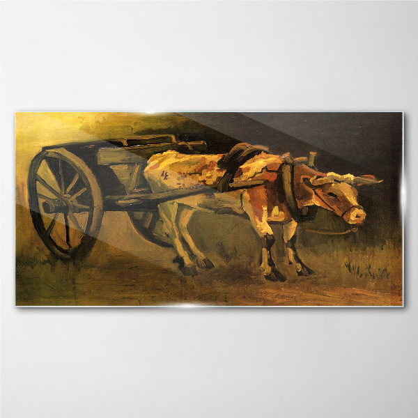 Tableau sur verre Bœufs à la charrette