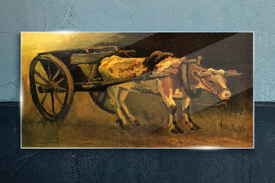 Tableau sur verre Bœufs à la charrette