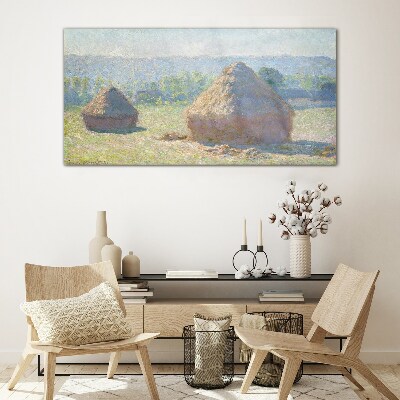 Tableau verre imprimé Soleil d'été sur les meules de foin