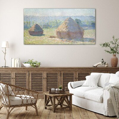 Tableau verre imprimé Soleil d'été sur les meules de foin
