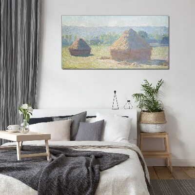 Tableau verre imprimé Soleil d'été sur les meules de foin