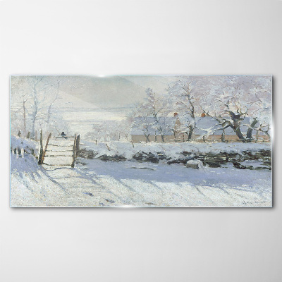 Tableau sur verre Paysage d'hiver avec une porte