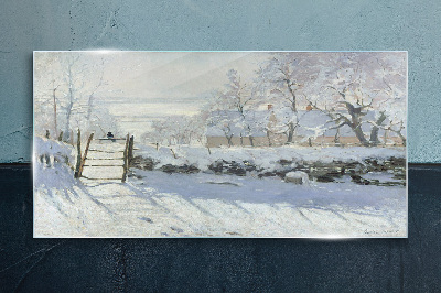 Tableau sur verre Paysage d'hiver avec une porte