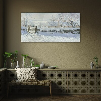 Tableau sur verre Paysage d'hiver avec une porte