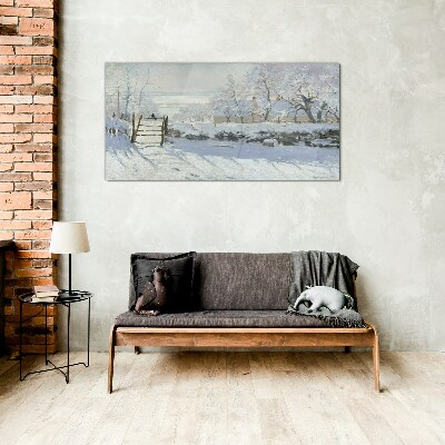 Tableau sur verre Paysage d'hiver avec une porte