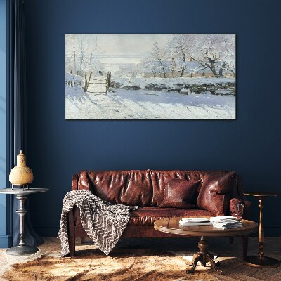 Tableau sur verre Paysage d'hiver avec une porte