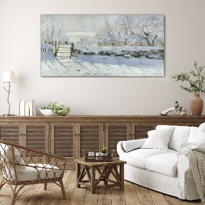 Tableau sur verre Paysage d'hiver avec une porte