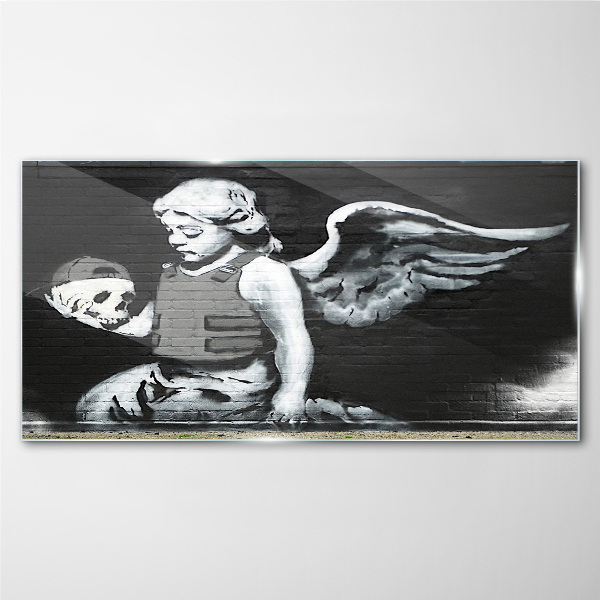 Tableau photo sur verre Un ange avec un crâne sur un fond de graffiti