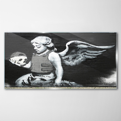 Tableau photo sur verre Un ange avec un crâne sur un fond de graffiti