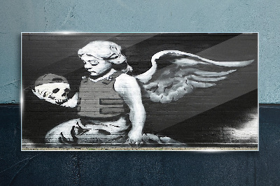 Tableau photo sur verre Un ange avec un crâne sur un fond de graffiti