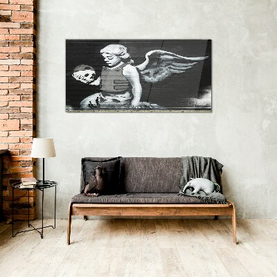 Tableau photo sur verre Un ange avec un crâne sur un fond de graffiti