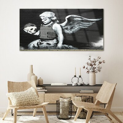 Tableau photo sur verre Un ange avec un crâne sur un fond de graffiti