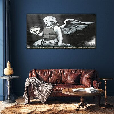 Tableau photo sur verre Un ange avec un crâne sur un fond de graffiti