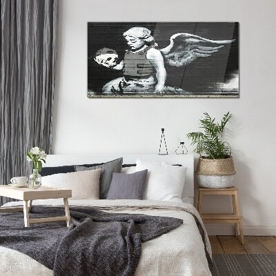 Tableau photo sur verre Un ange avec un crâne sur un fond de graffiti