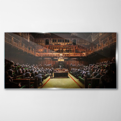 Tableau imprimé sur verre Un rassemblement de singes au parlement