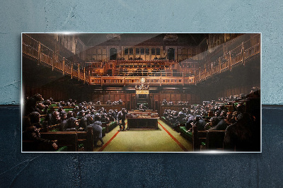 Tableau imprimé sur verre Un rassemblement de singes au parlement