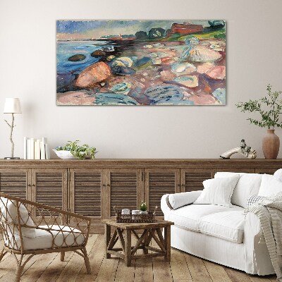Tableau verre imprimé Paysage de bord de mer avec des pierres