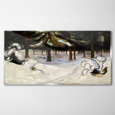 Tableau imprimé sur verre Paysage d'hiver avec des arbres