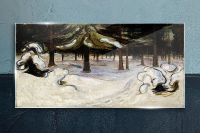 Tableau imprimé sur verre Paysage d'hiver avec des arbres