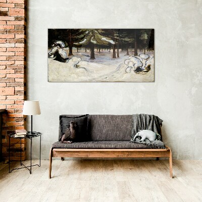 Tableau imprimé sur verre Paysage d'hiver avec des arbres