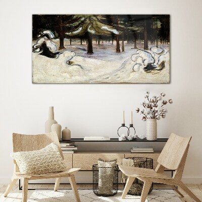 Tableau imprimé sur verre Paysage d'hiver avec des arbres