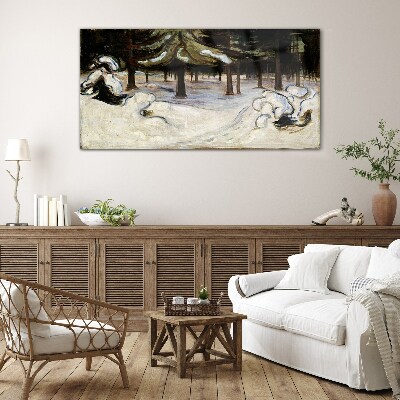 Tableau imprimé sur verre Paysage d'hiver avec des arbres