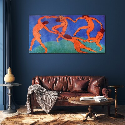 Tableau en verre Figures dansantes sur fond bleu