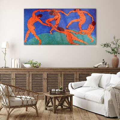 Tableau en verre Figures dansantes sur fond bleu