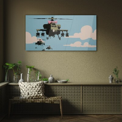 Tableau imprimé sur verre Des hélicoptères aux arcs roses