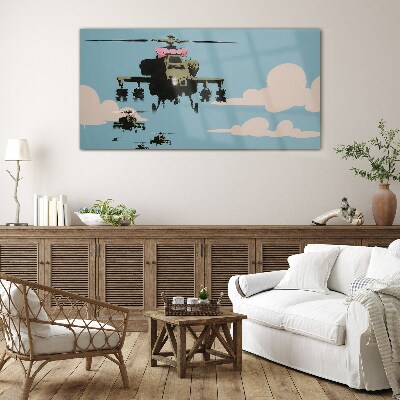 Tableau imprimé sur verre Des hélicoptères aux arcs roses