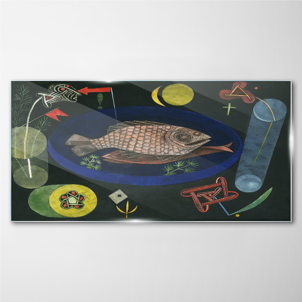 Tableau sur verre Poisson dans un bol bleu