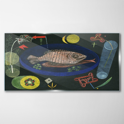 Tableau sur verre Poisson dans un bol bleu