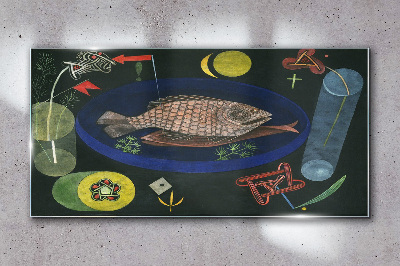Tableau sur verre Poisson dans un bol bleu