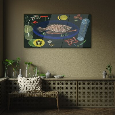 Tableau sur verre Poisson dans un bol bleu
