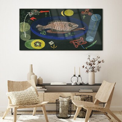 Tableau sur verre Poisson dans un bol bleu